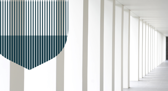 Long corridor with dark blue Cambridge shield